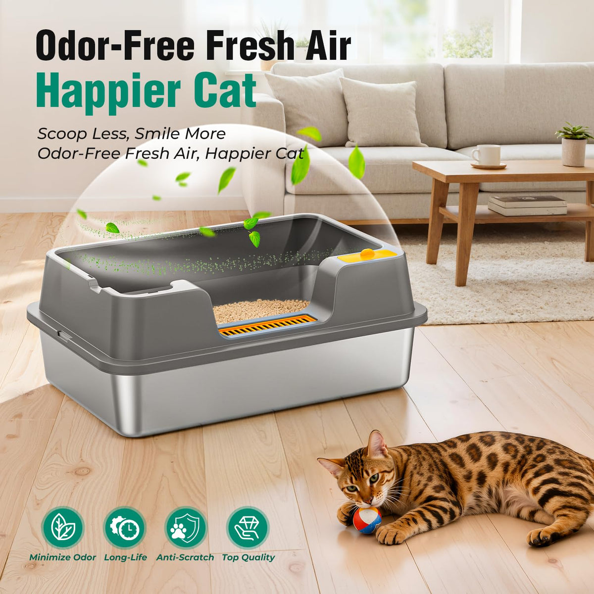 Extra Large Stainless Steel Litter Box with High Sides Y358