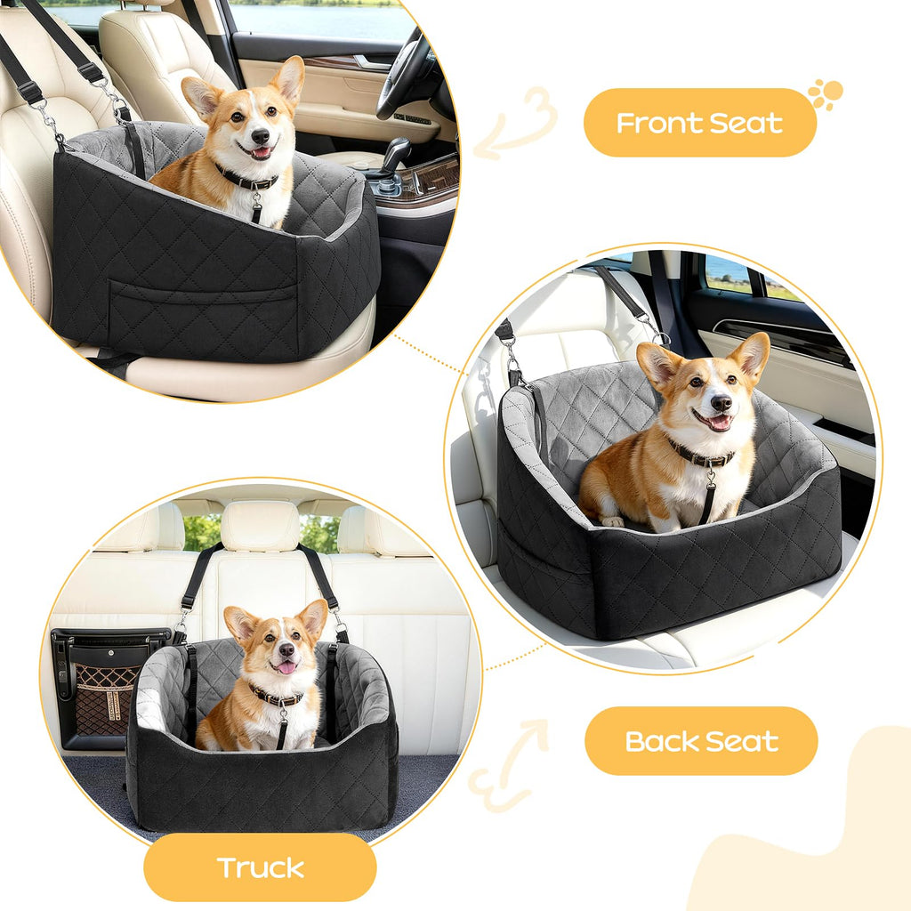 Dog Car Seat for Small Dogs Up to 30 Lbs, Grey-Black F7552