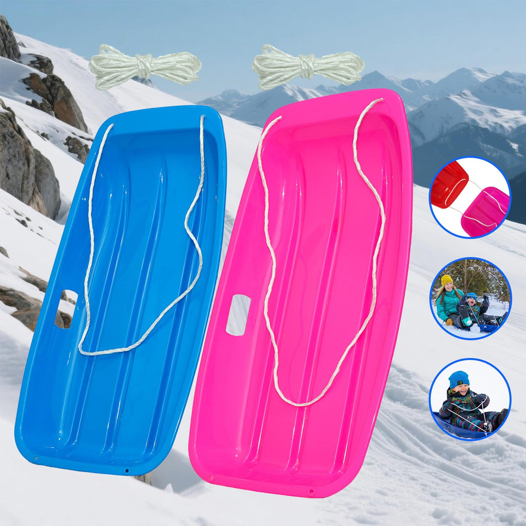 35 Inch 2-Person Plastic Snow Sled with Pull Rope O93608