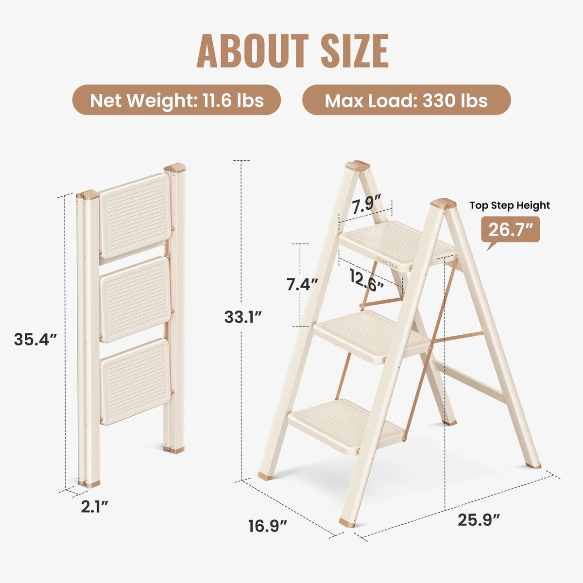 3 Step Folding Ladder with Anti Slip Pedal U742