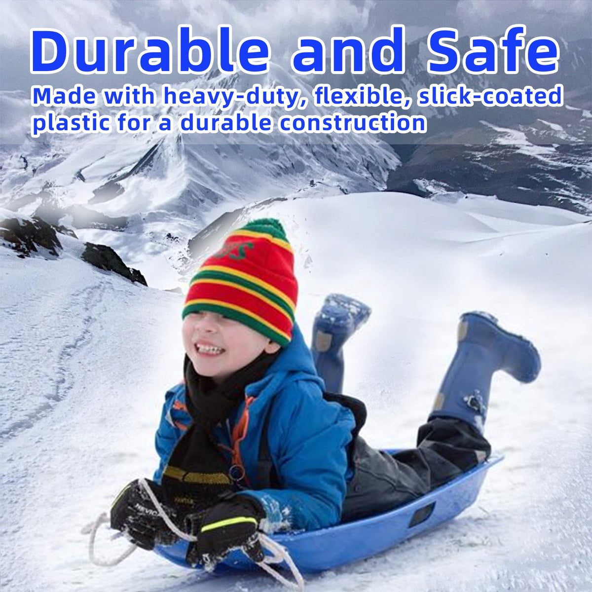 35 Inch 2-Person Plastic Snow Sled with Pull Rope O93608