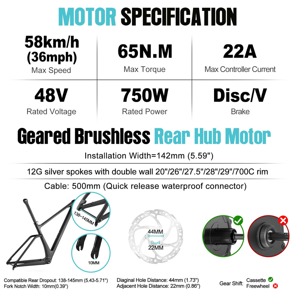 48V 750W Rear Electric Bike Conversion Kit B718