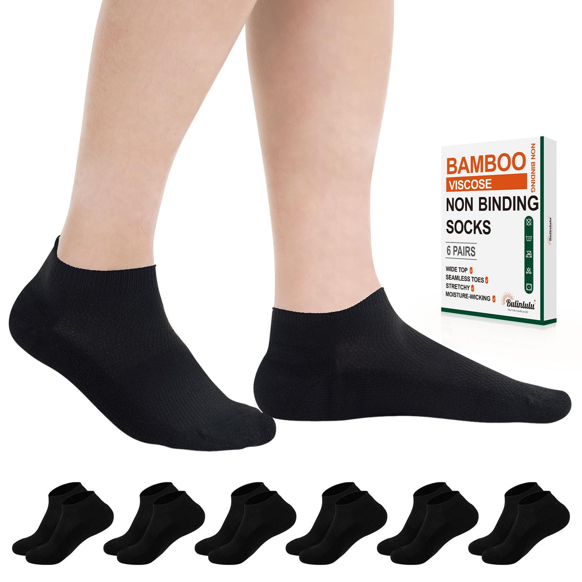 6 Pairs Low Cut Non Binding Bamboo Seamless Socks B36924