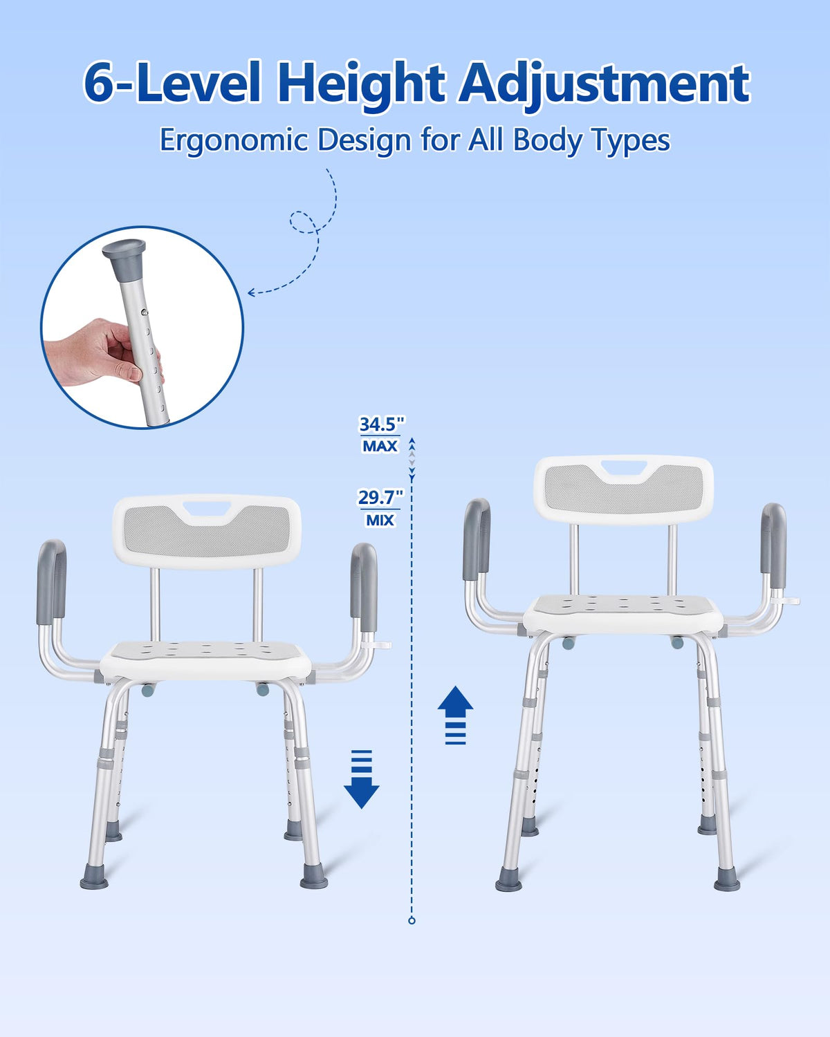 Height Adjustable Shower Chair with Back and Arms V497570
