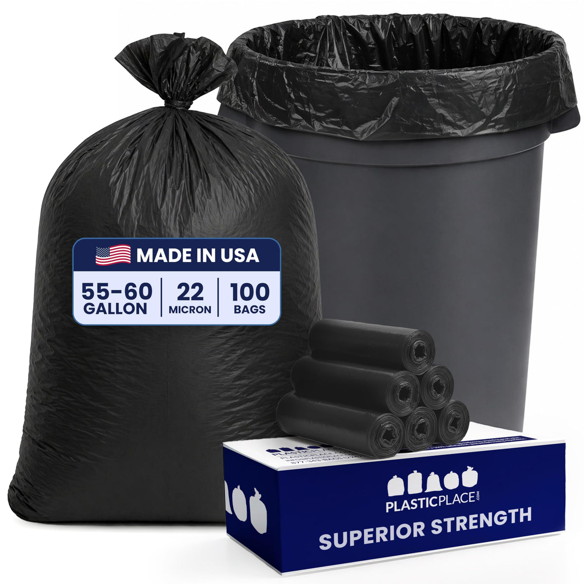 55-60 Gallon Heavy Duty Black Trash Bags, 100 Count F7542