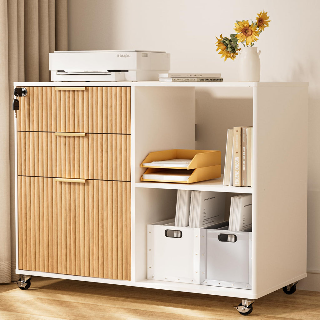 3 Drawer Fluted Mobile Filing Cabinet with Lock T4563