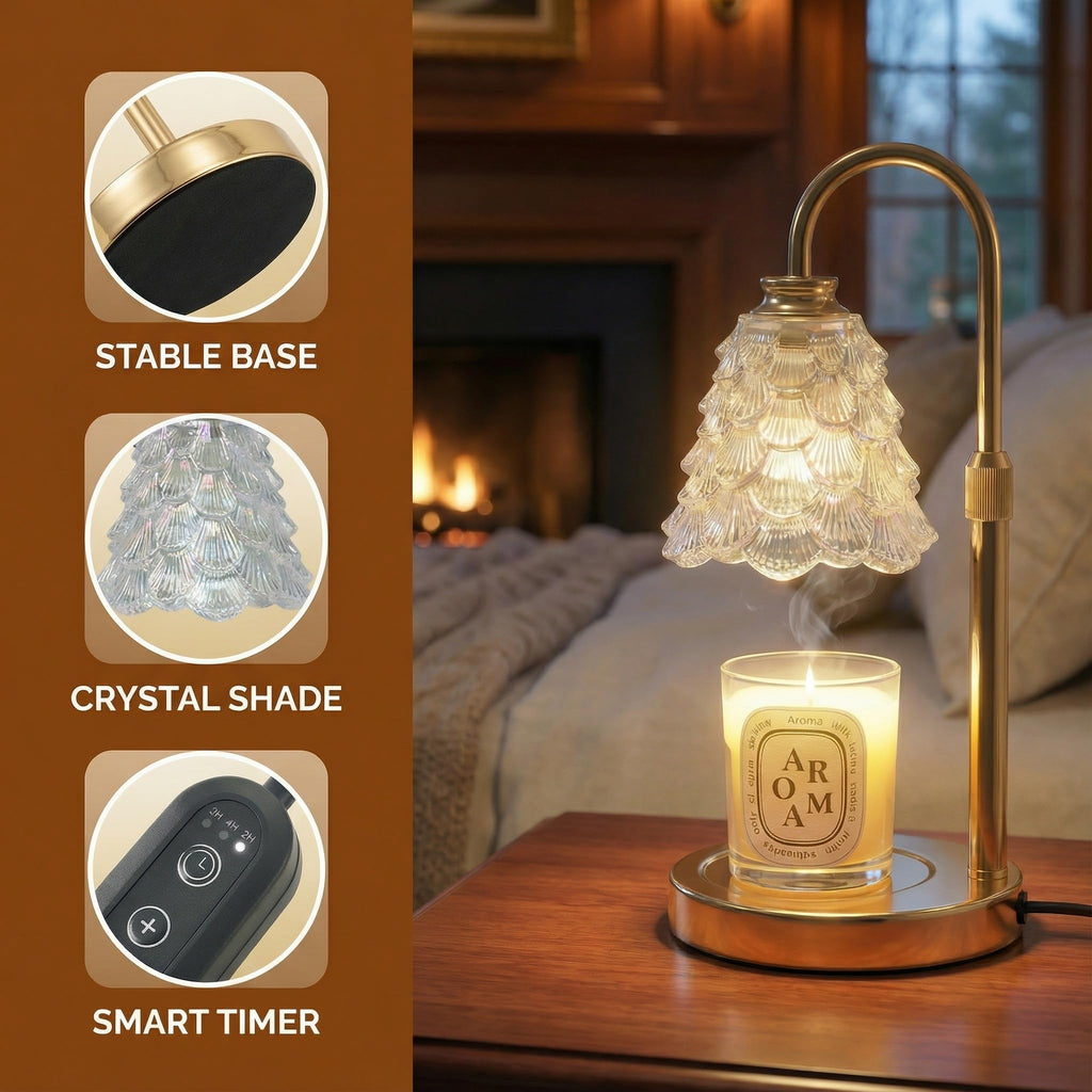 Candle Warmer Lamp with Timer & Dimmer, Adjustable Height, Gold Q45399