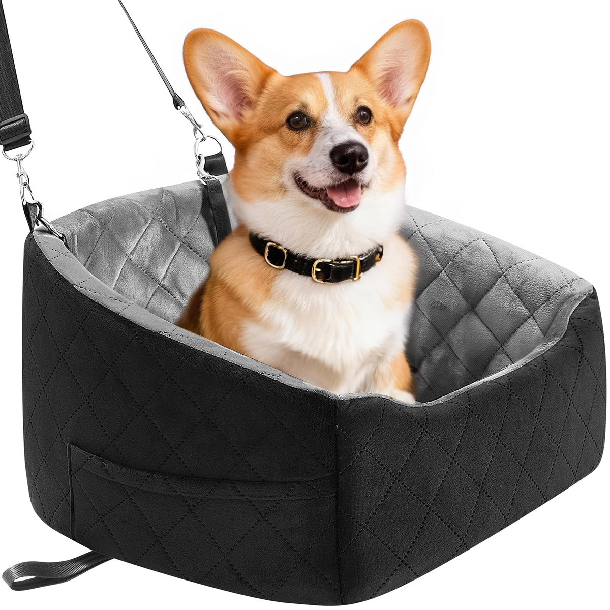 Dog Car Seat for Small Dogs Up to 30 Lbs, Grey-Black F7552