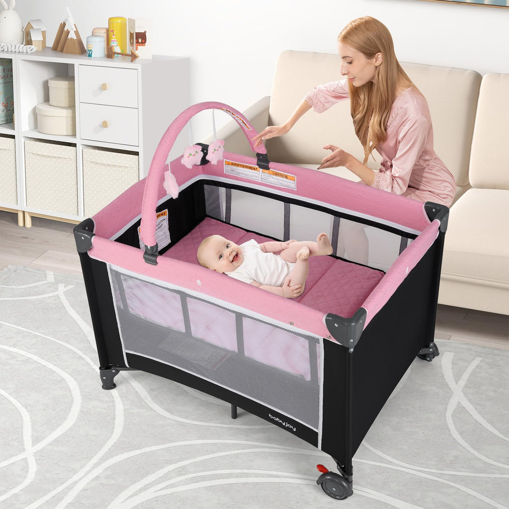 3 in 1 Pink Pack and Play Baby Crib Bassinet B836167