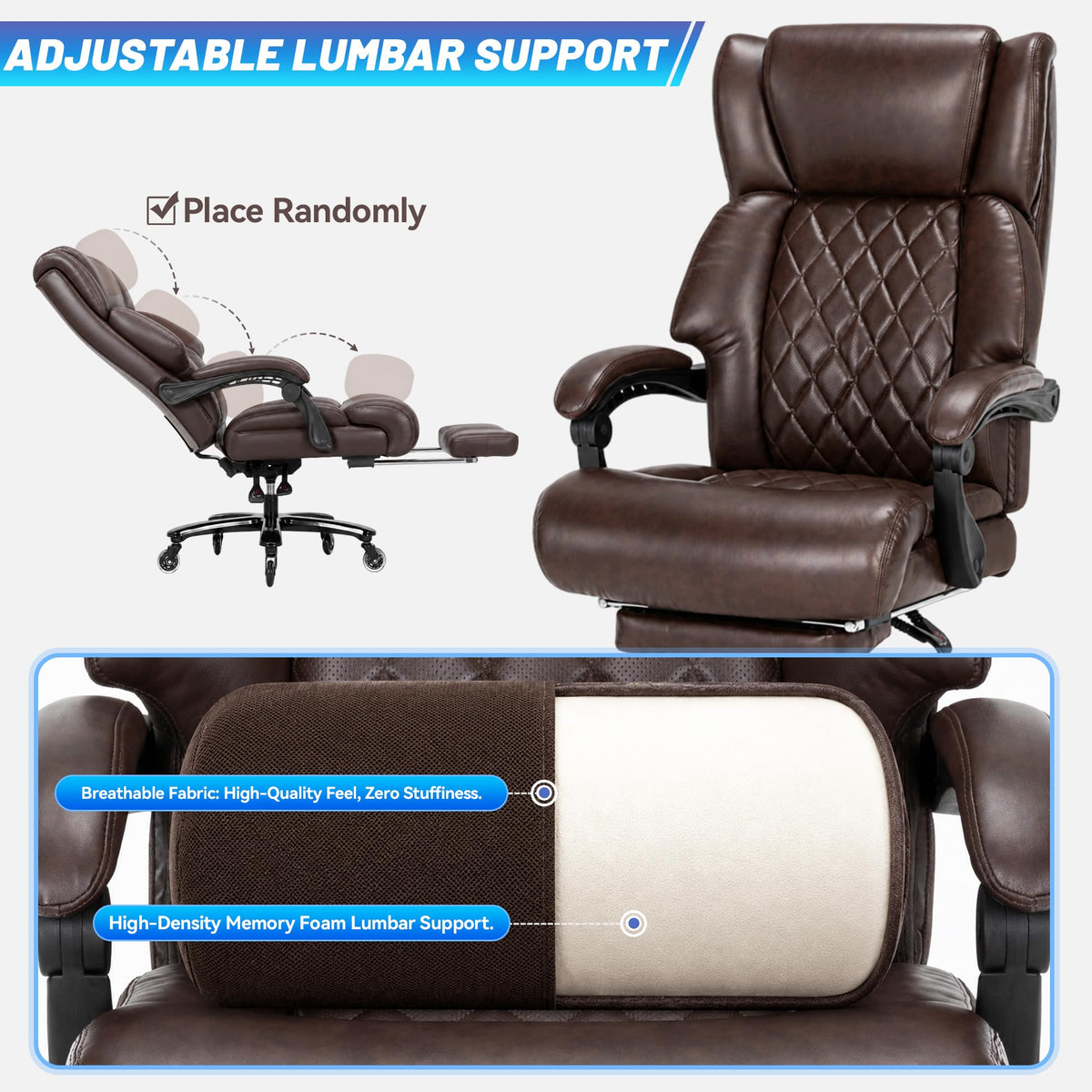 Brown Heavy Duty Reclining Executive Office Chair with Footrest Q7728