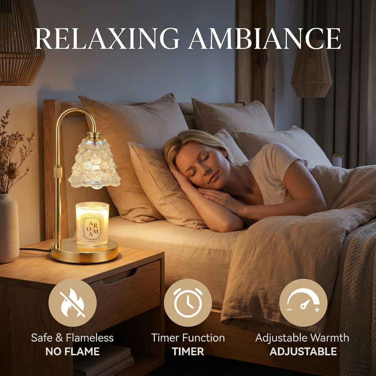 Candle Warmer Lamp with Timer & Dimmer, Adjustable Height, Gold Q45399