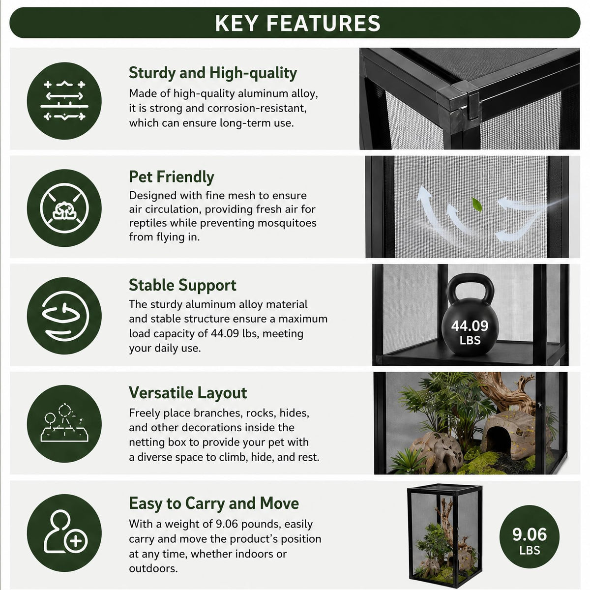 Aluminum Reptile Terrarium Enclosure with Locking Latches W33121