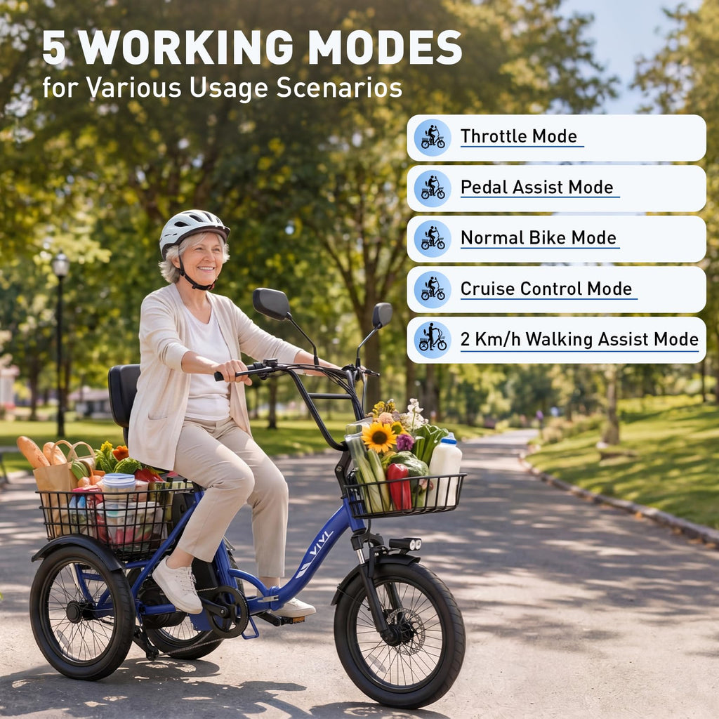 Electric Tricycle for Adults with 2 Basket Y645587