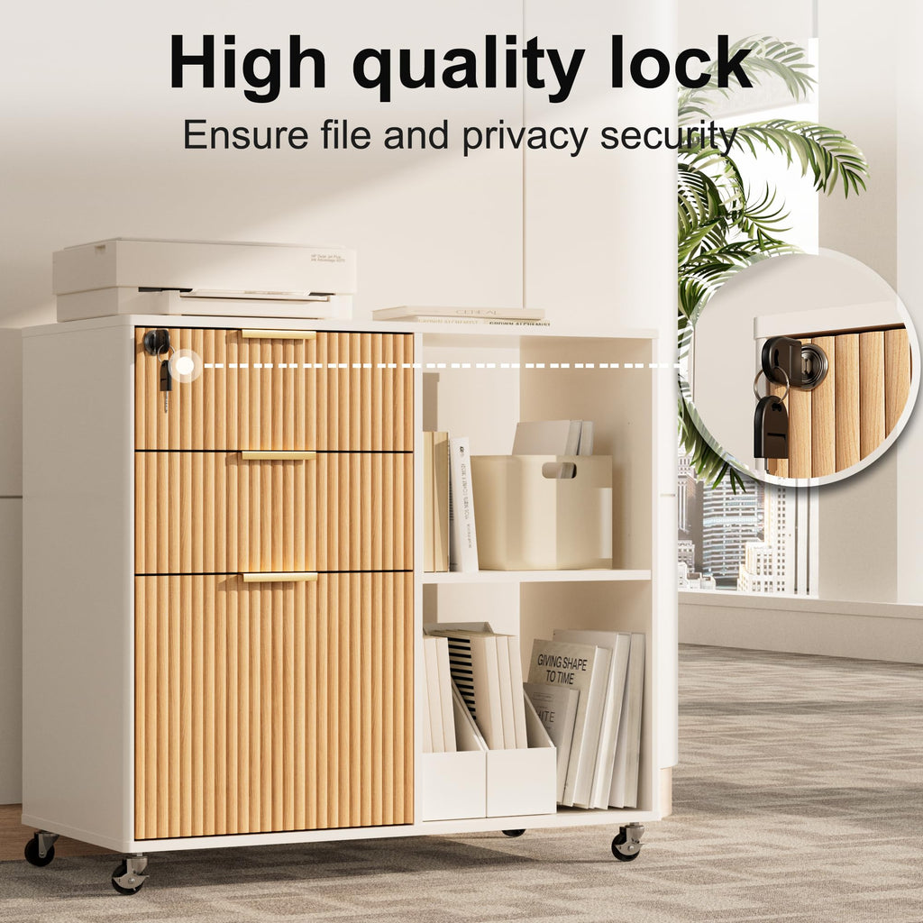3 Drawer Fluted Mobile Filing Cabinet with Lock T4563