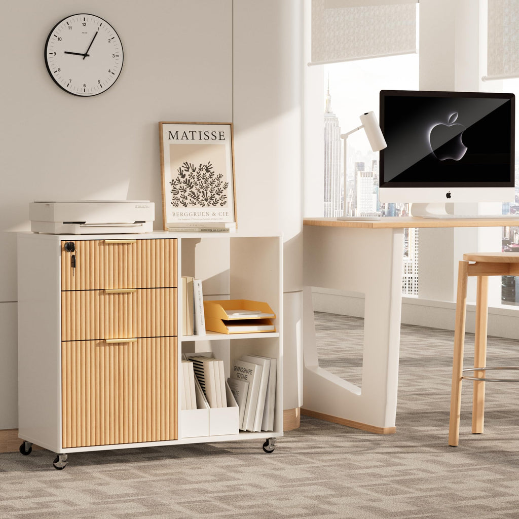 3 Drawer Fluted Mobile Filing Cabinet with Lock T4563