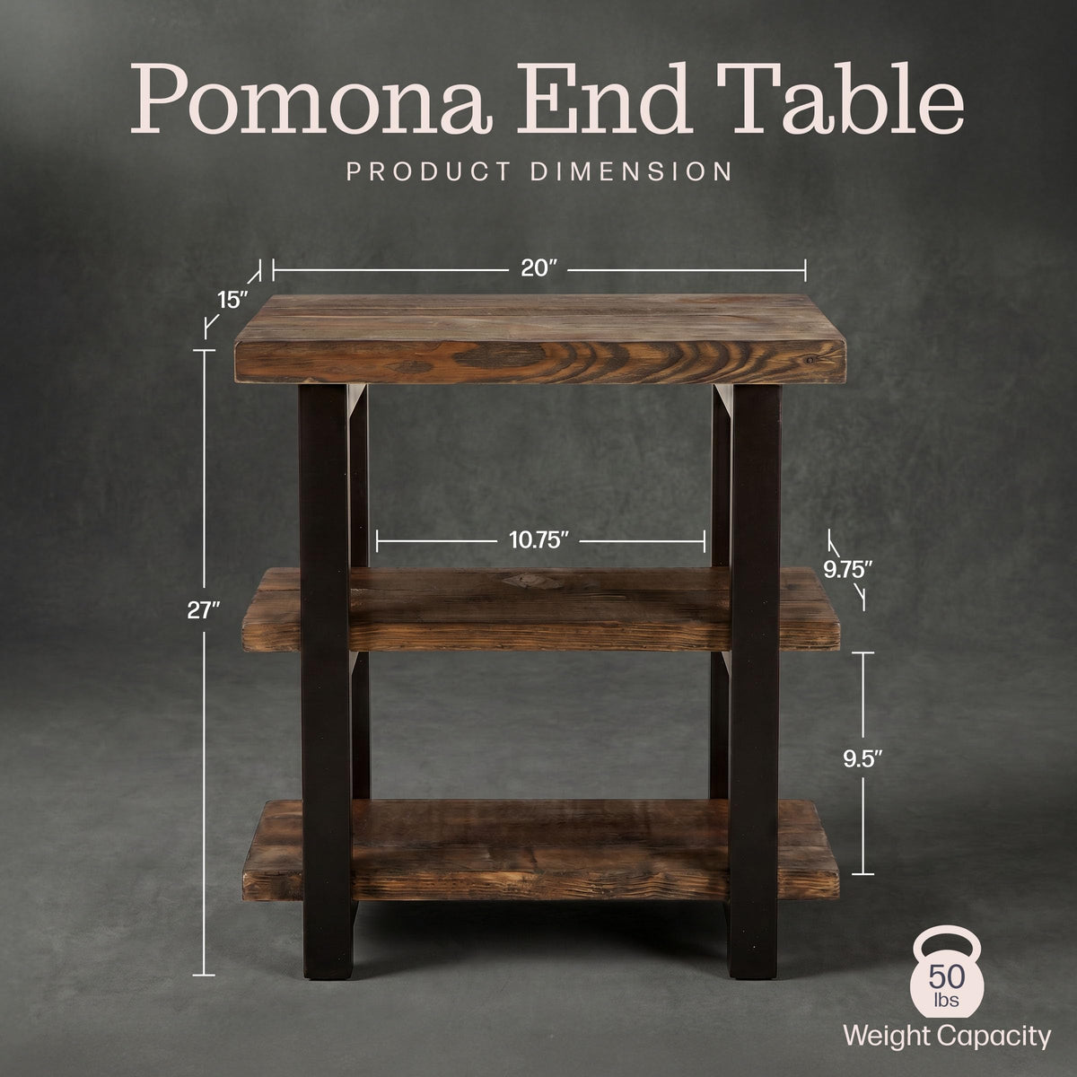 Solid Wood 3-Tier End Table E1622