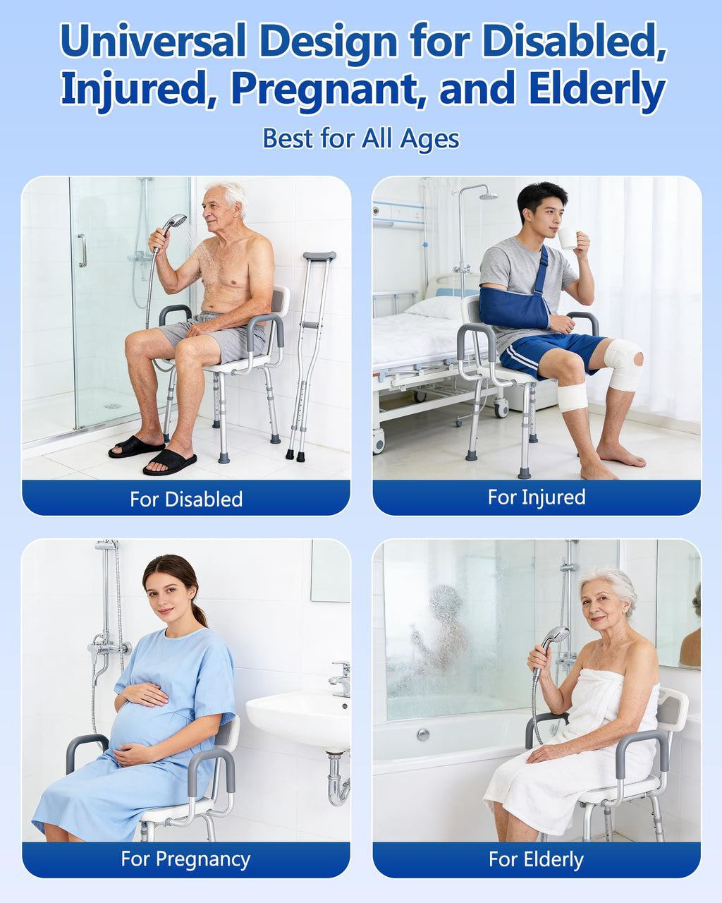 Height Adjustable Shower Chair with Back and Arms V497570