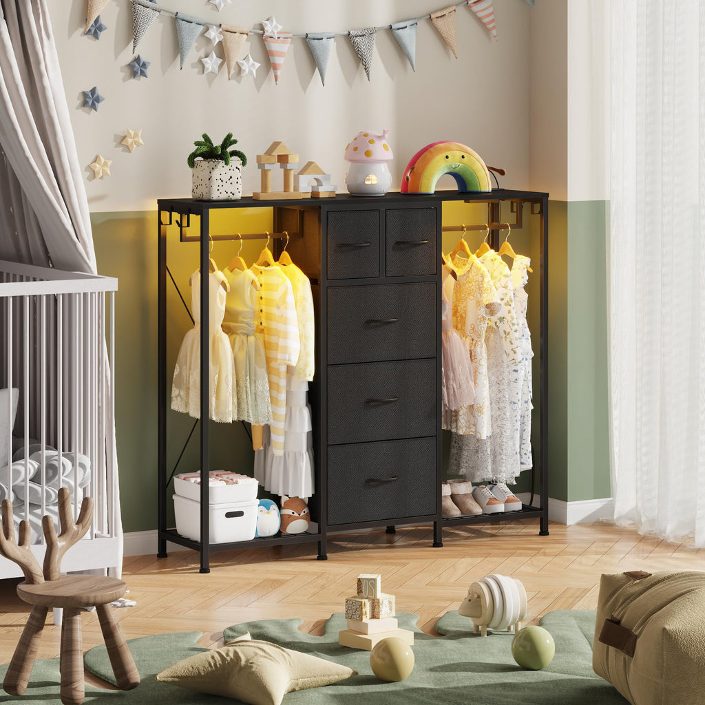 Black 5-Drawer Dresser with 2 Hanging Racks X884