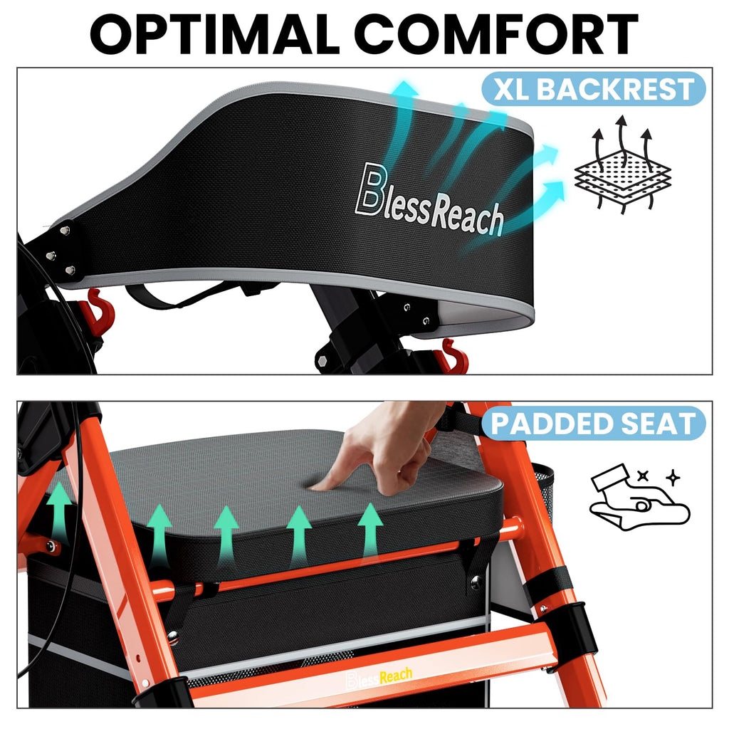 Foldable Heavy-Duty Rollator Walkers with Seat C54364