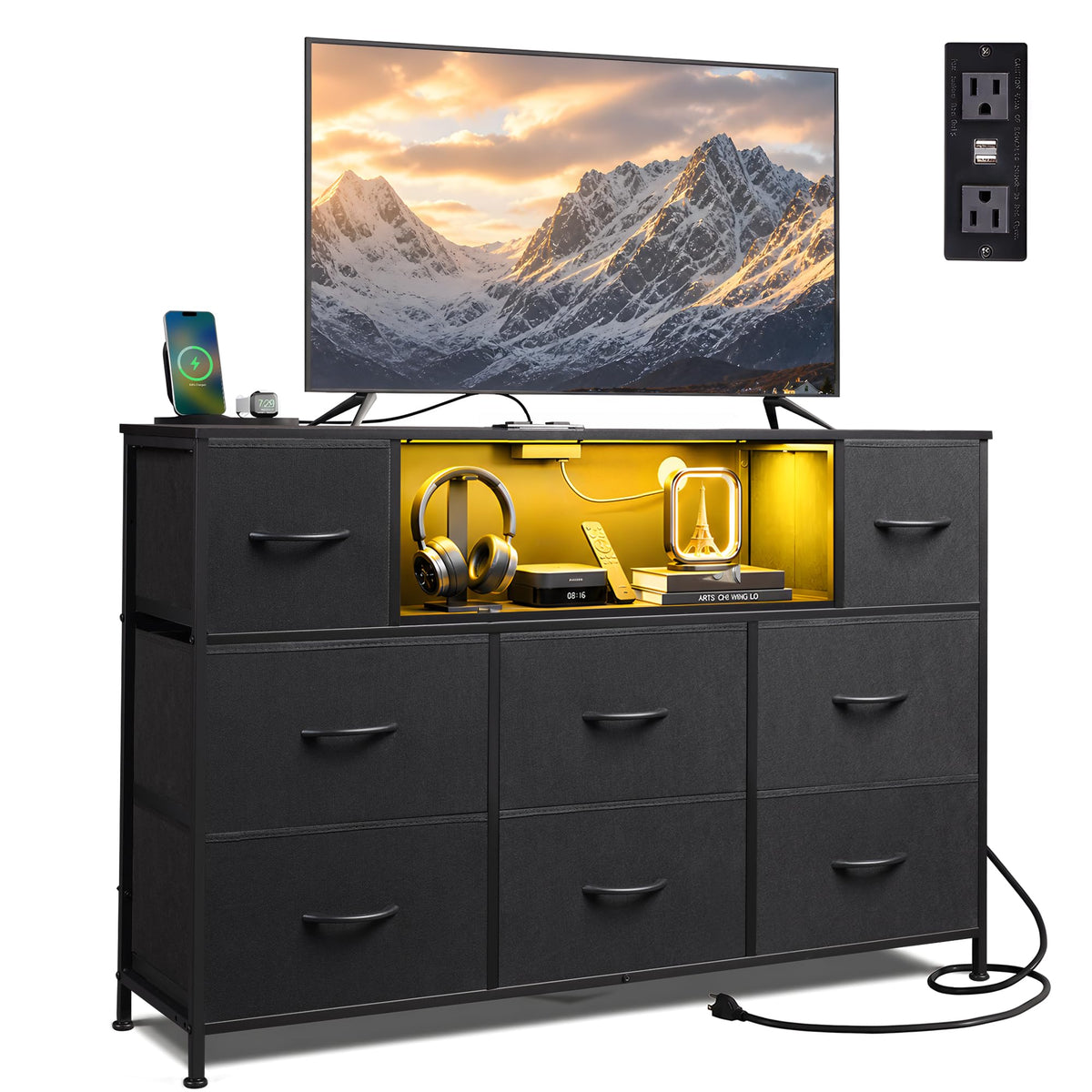 Black 8 Drawer TV Stand G19048