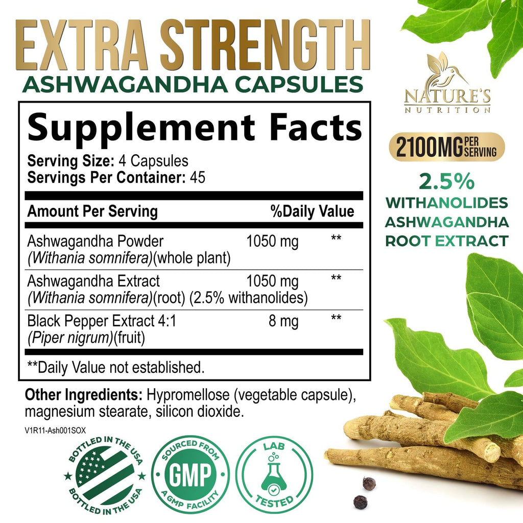 Ashwagandha Capsules with Black Pepper Vegan 180 Capsules F86634
