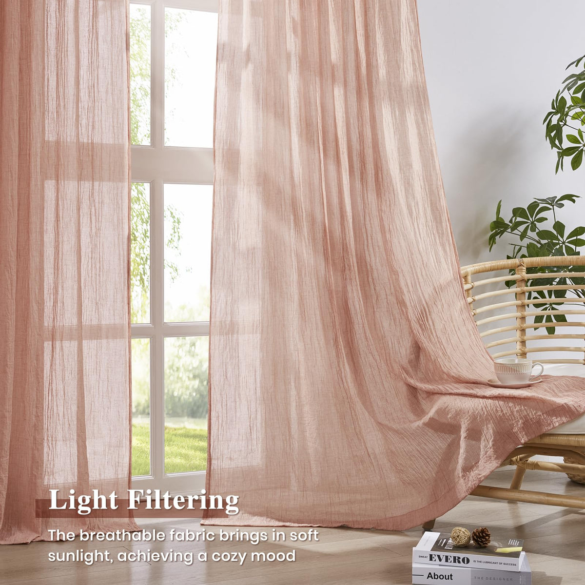 Pink Pinch Pleated Sheer Curtains 96 Inches Long, Set of 2 Z53861