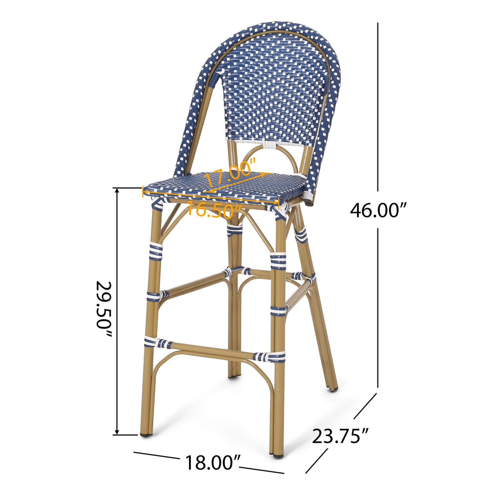 29.5" H Outdoor Bar Stools Set of 2 PE Rattan Aluminum Dark Teal & White Y279159