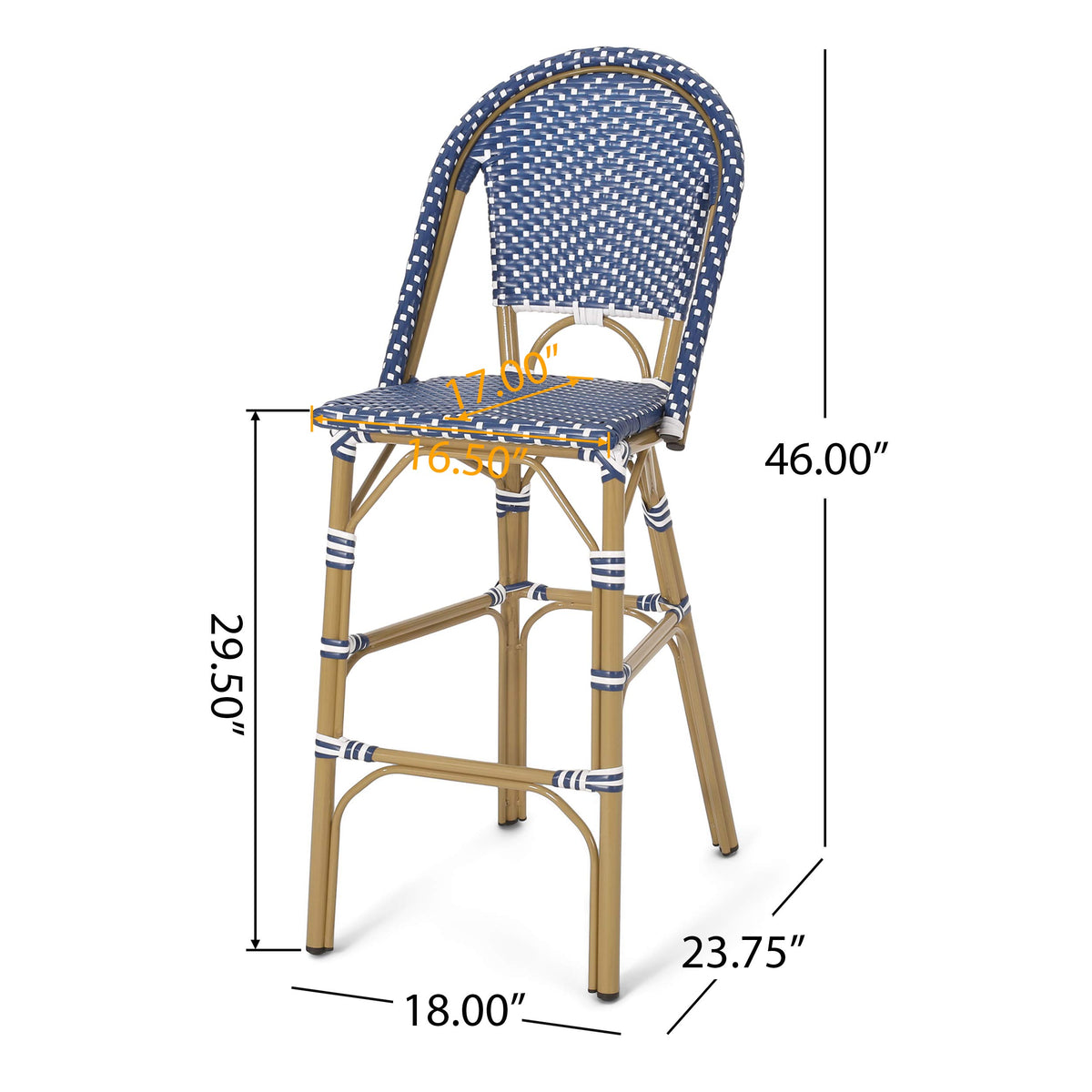 29.5" H Outdoor Bar Stools Set of 2 PE Rattan Aluminum Dark Teal & White Y279159