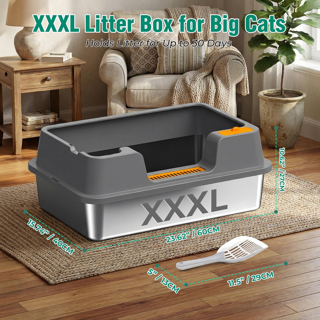 Extra Large Stainless Steel Litter Box with High Sides Y358