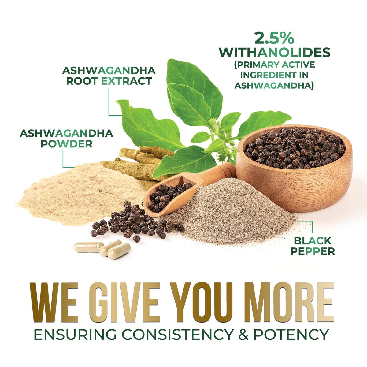 Ashwagandha Capsules with Black Pepper Vegan 180 Capsules F86634
