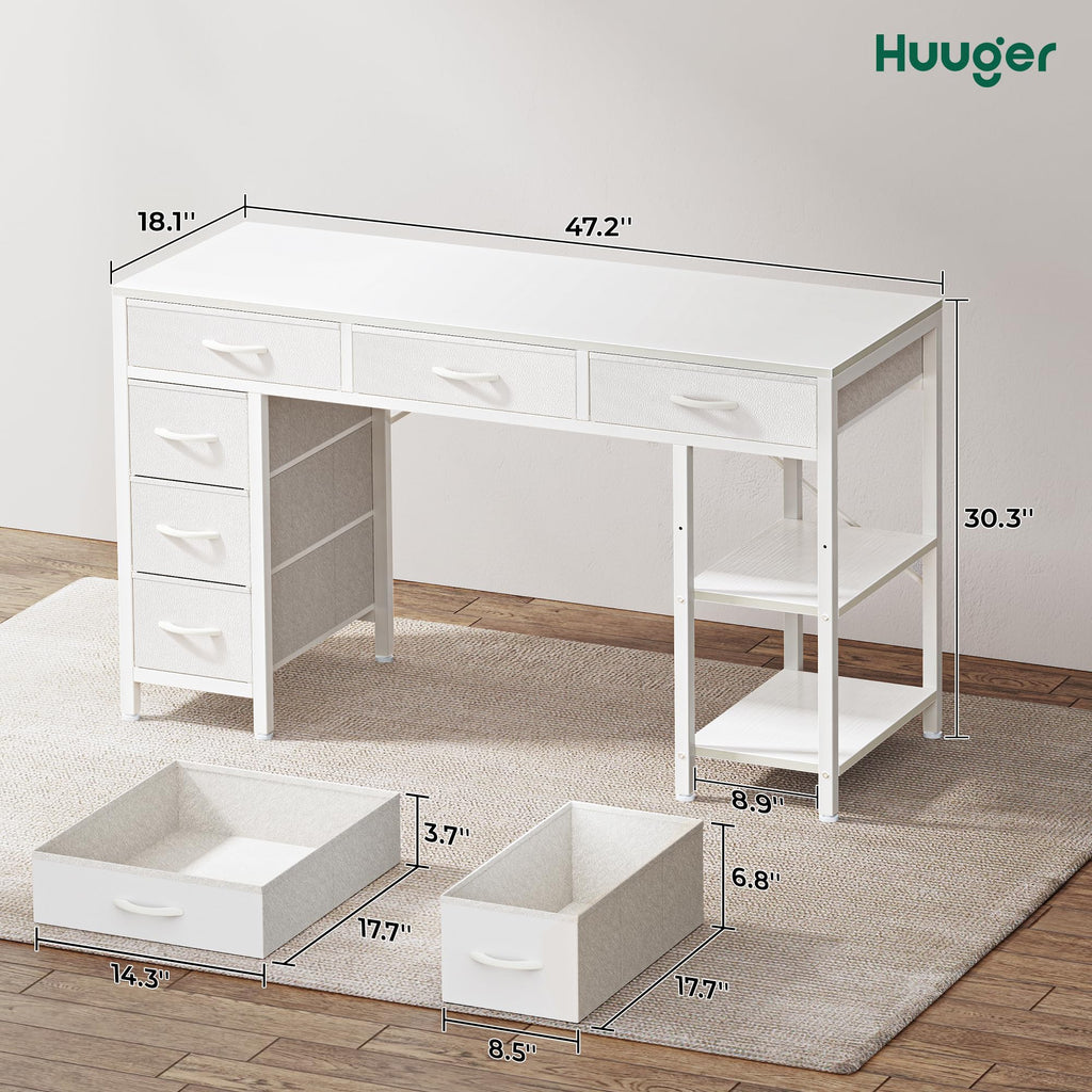 White 6 Drawer Computer Desk with Shelves U284484