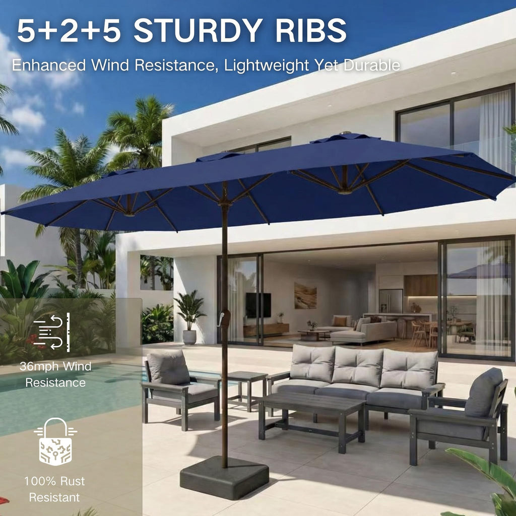 15ft Double-Sided Rectangle Patio Umbrella with Base L453924