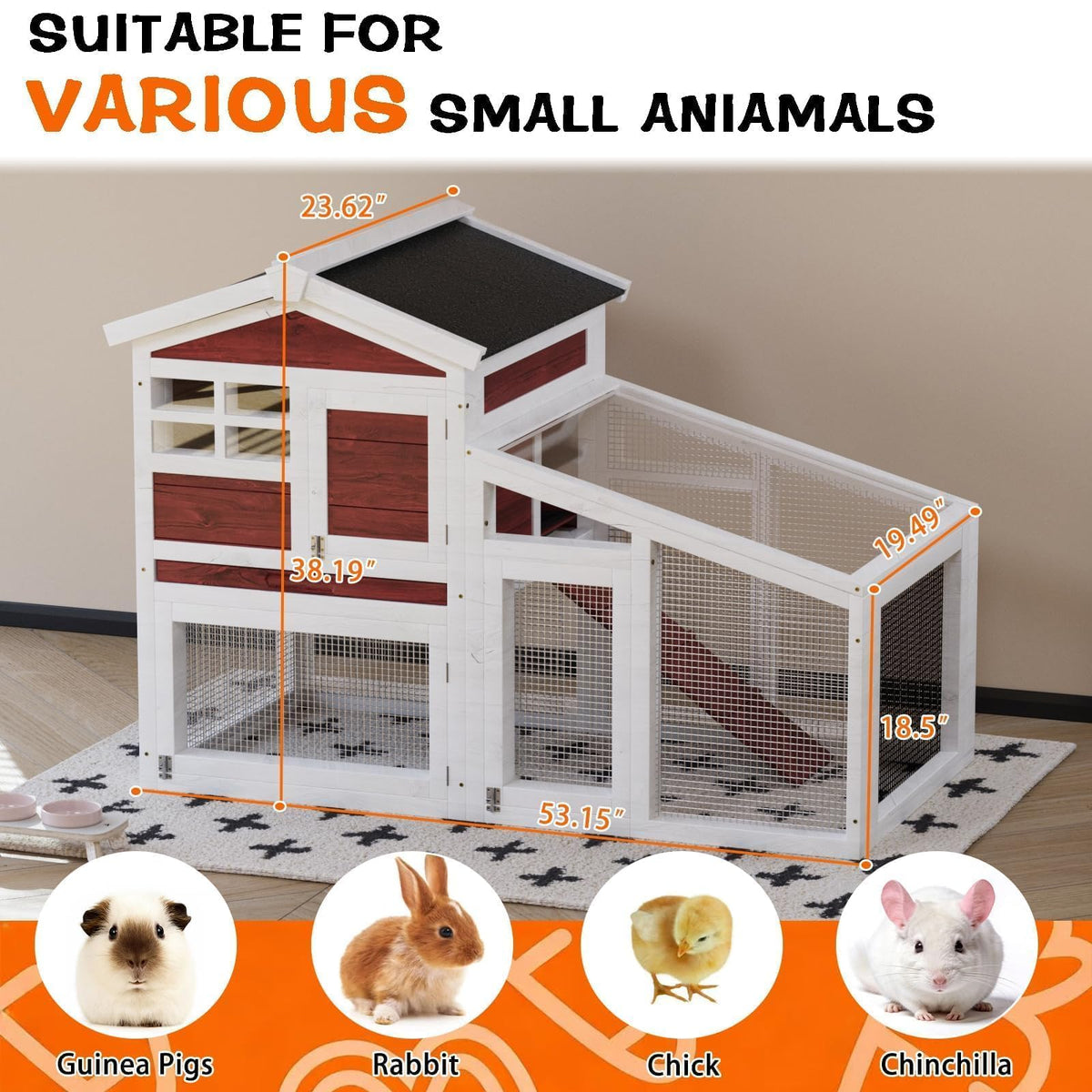 2-Tier Wooden Rabbit Hutch with Run Q105