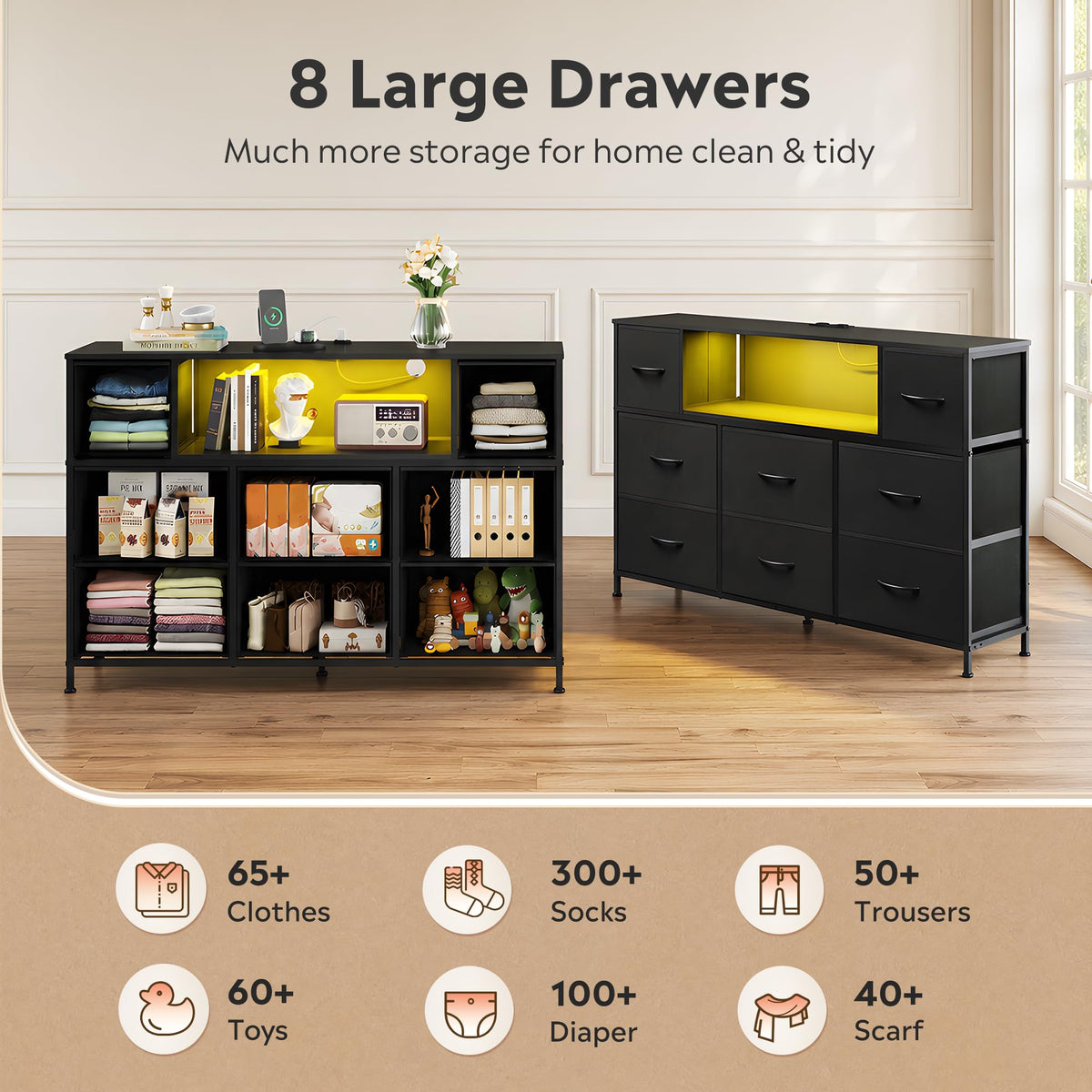 Black 8 Drawer TV Stand G19048