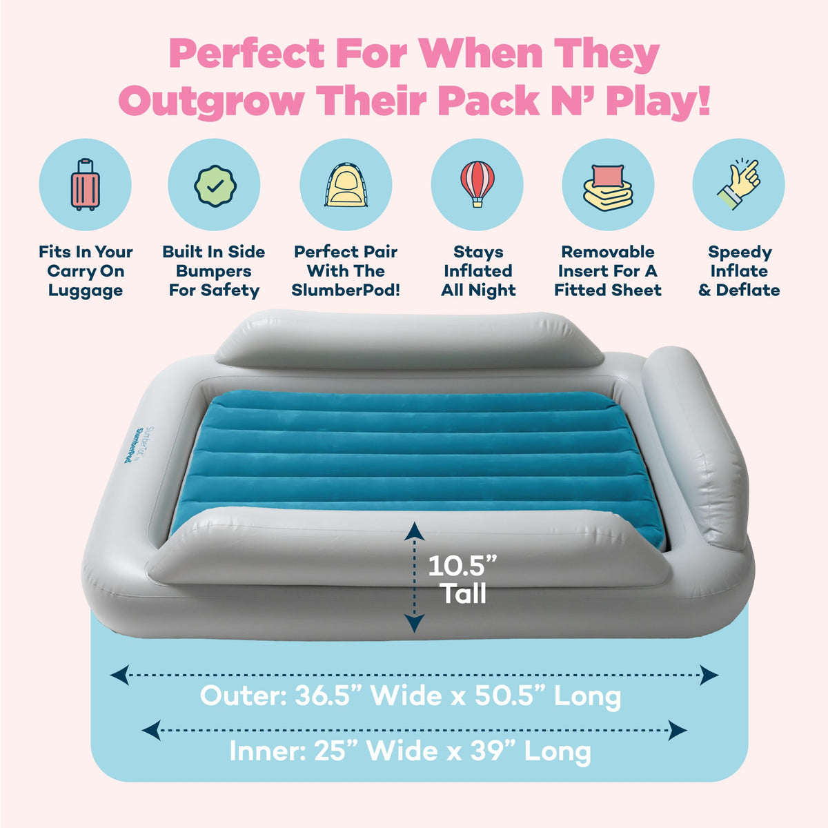 Inflatable Toddler Travel Bed with Safety Bumpers T80463