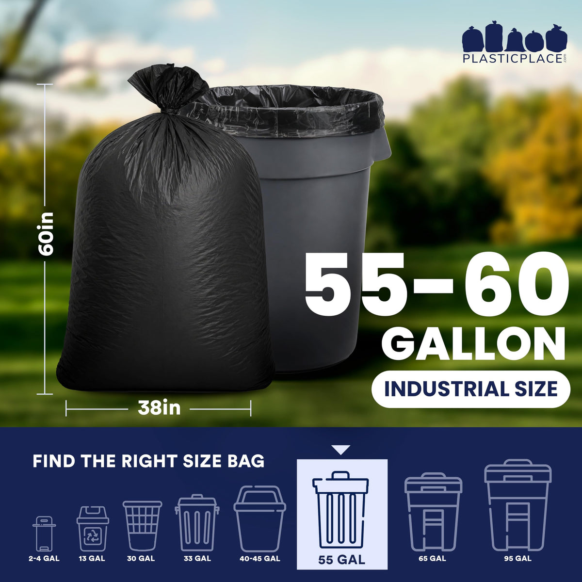 55-60 Gallon Heavy Duty Black Trash Bags, 100 Count F7542