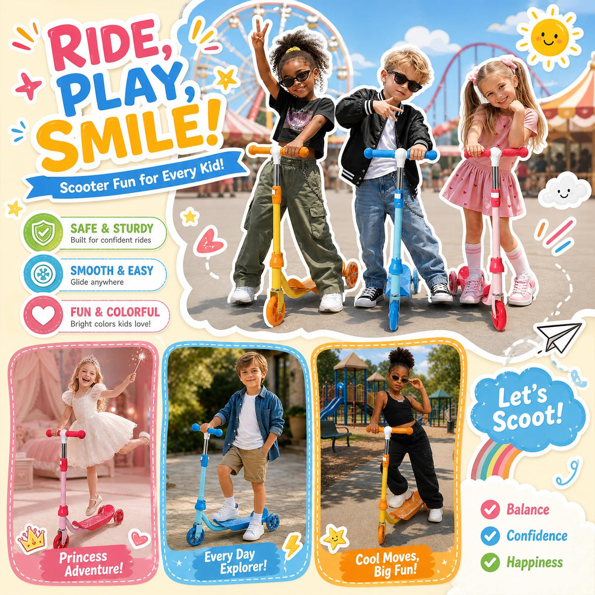 3 Wheel Kids Scooter with LED Light-Up Wheels E75380
