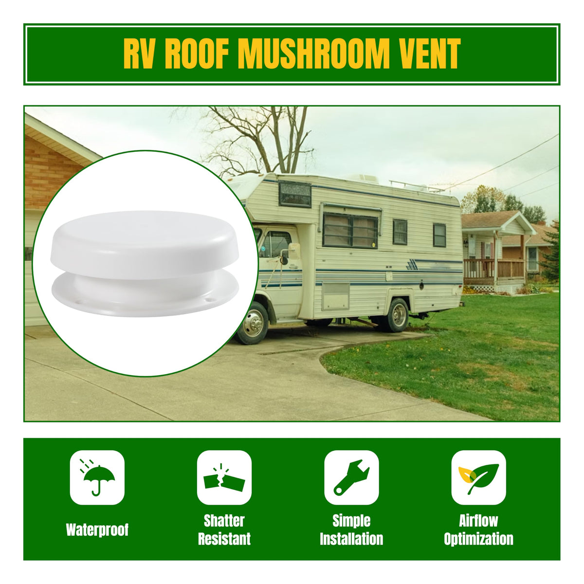 White RV Roof Mushroom Vent with Water Cover Guard Cap X620404