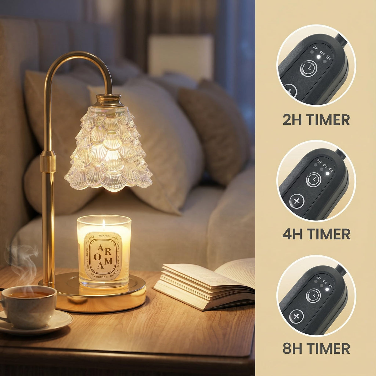 Candle Warmer Lamp with Timer & Dimmer, Adjustable Height, Gold Q45399