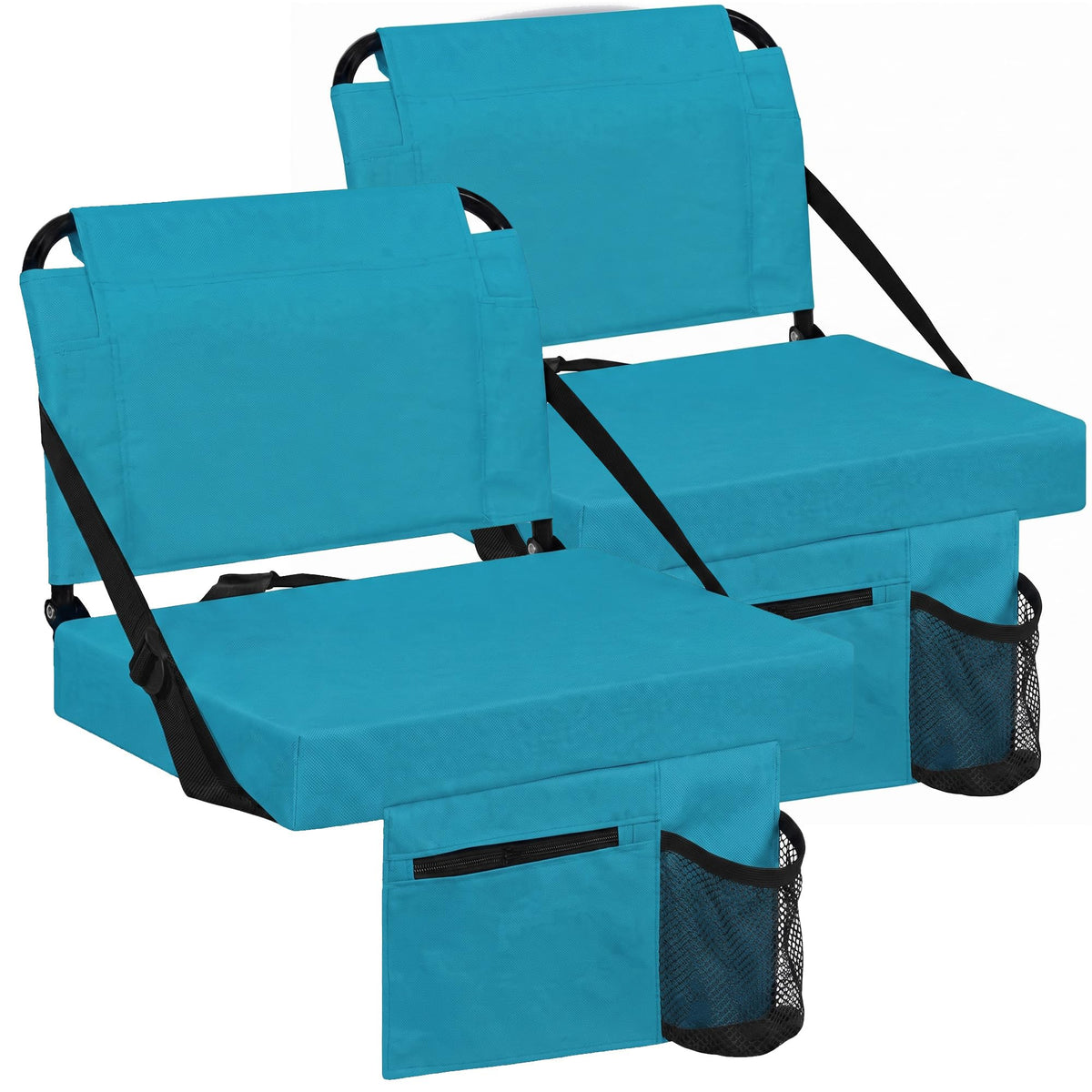 2 Pack Bleacher Seat with Back Support, Shoulder Strap & Cup Holder K70766