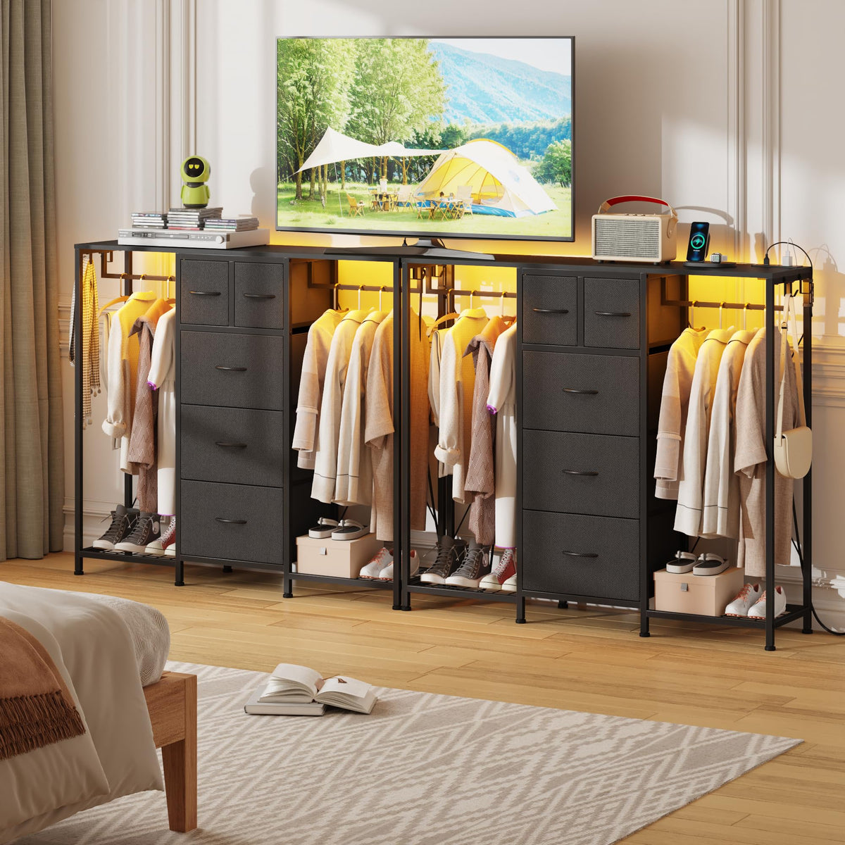 Black 5-Drawer Dresser with 2 Hanging Racks X884