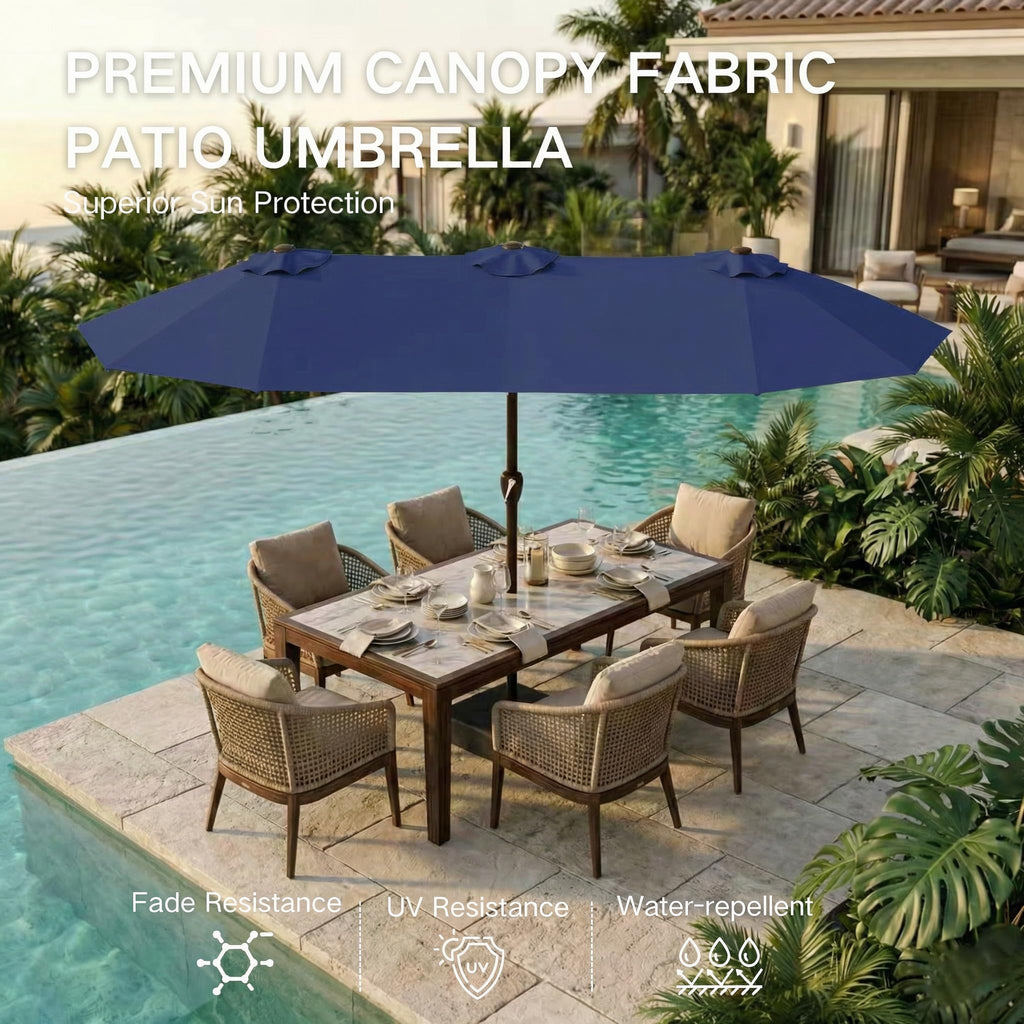 15ft Double-Sided Rectangle Patio Umbrella with Base L453924