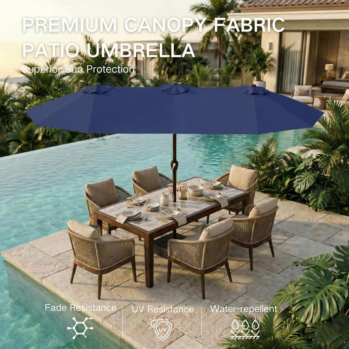 15ft Double-Sided Rectangle Patio Umbrella with Base L453924