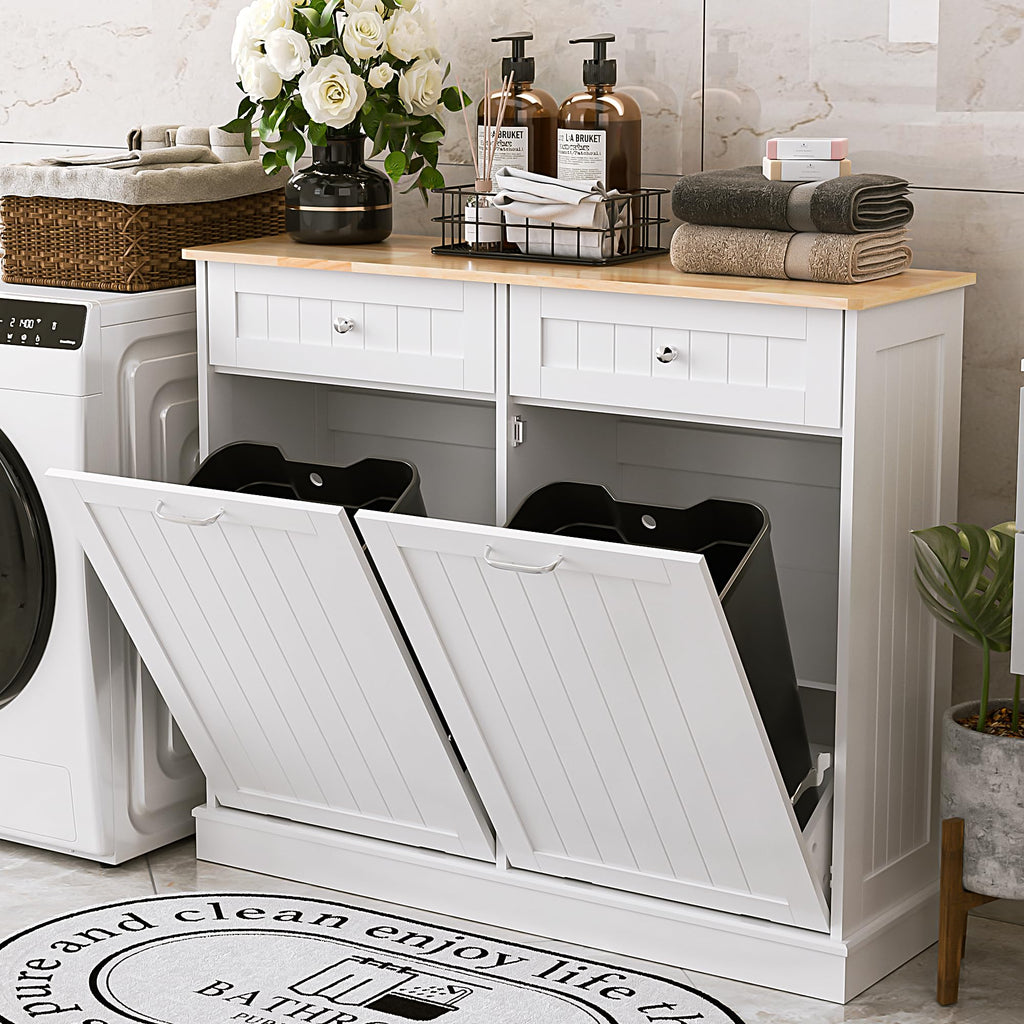 Double Tilt Out Trash Can Cabinet 2 X 13 Gallon with Storage M28929