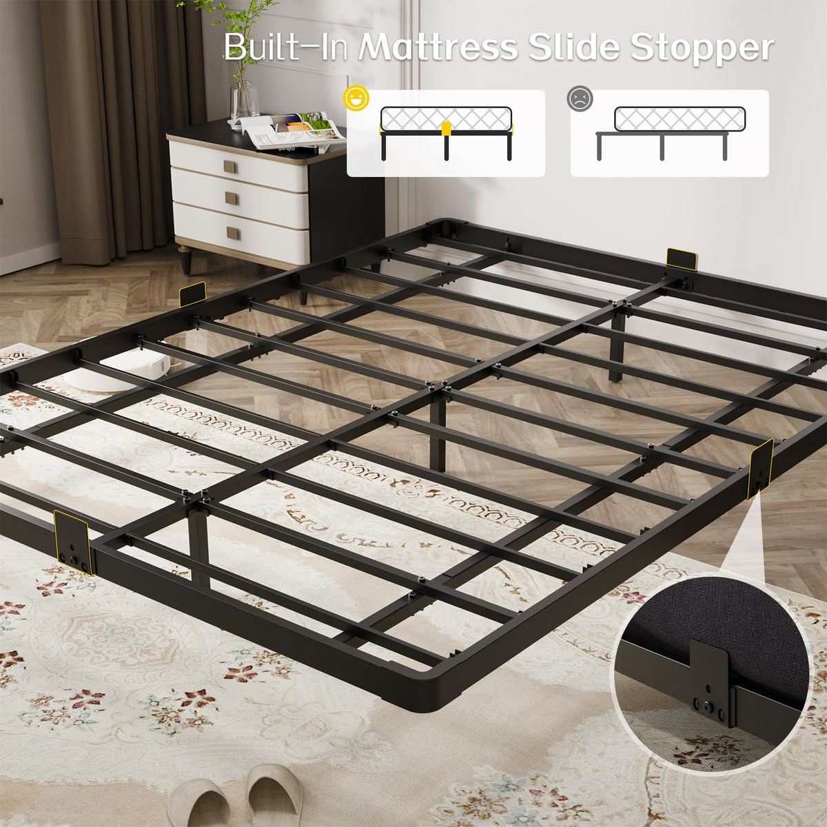 Full Size Metal Floating Bed Frame with LED Light & Charging Station F563441