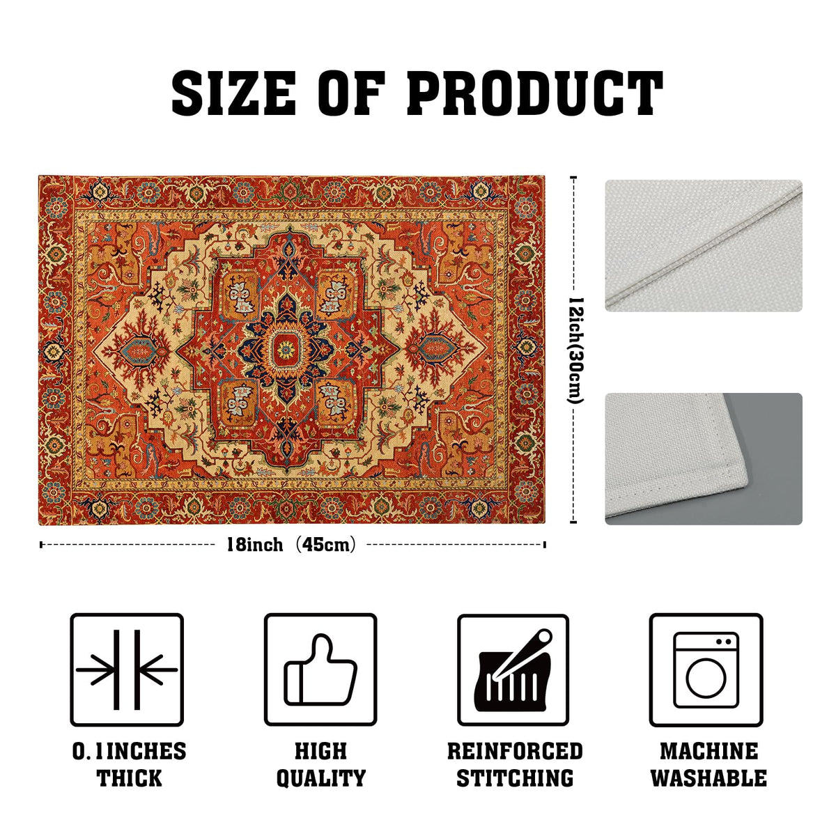 Boho Ethnic Placemats Set of 4 Orange Brown Retro Flower Linen 12"x18" E654