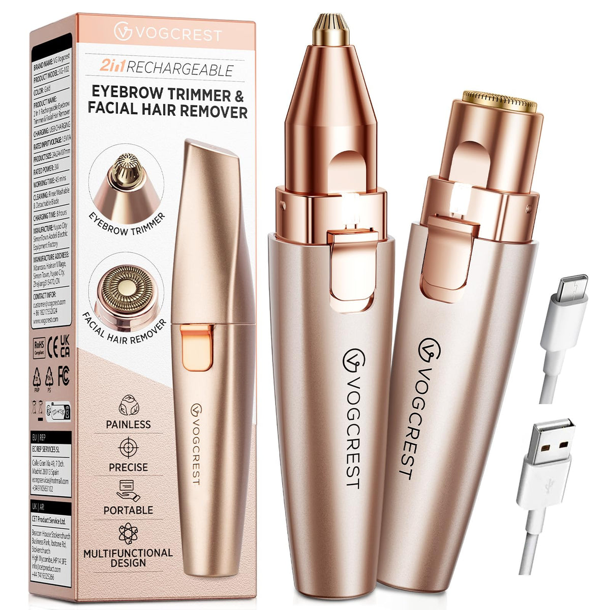 2 in 1 Rechargeable Eyebrow & Facial Trimmer with LED Light O93273