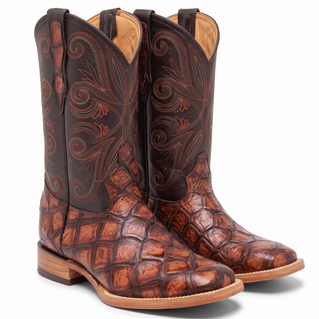 Leather Pirarucu Fish Print Western Boots J456