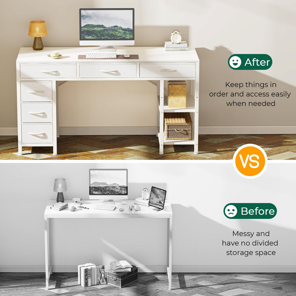 White 6 Drawer Computer Desk with Shelves U284484