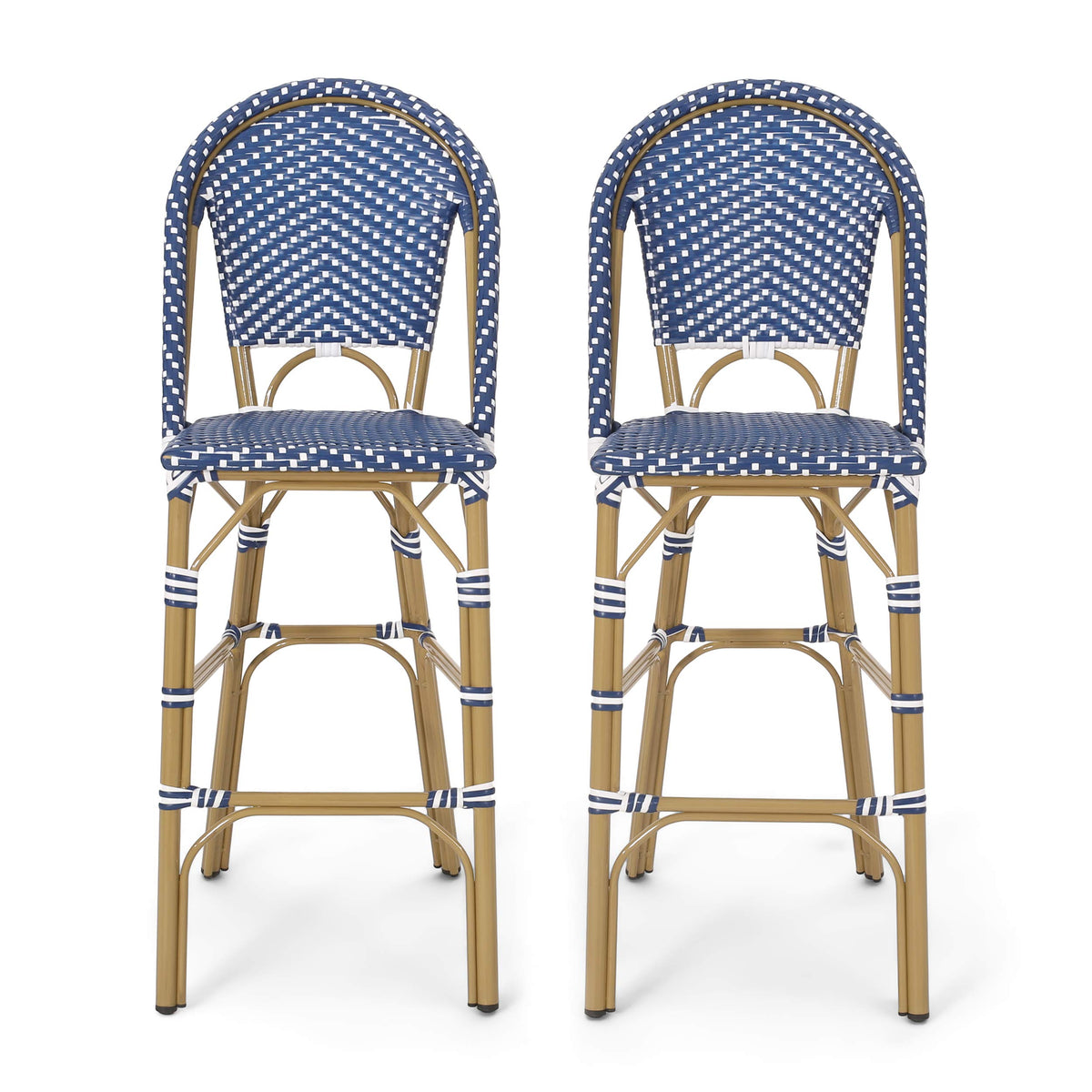29.5" H Outdoor Bar Stools Set of 2 PE Rattan Aluminum Dark Teal & White Y279159